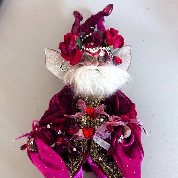 Mark Roberts Collectible Fairy Elf Doll Red Pink Velvet Glittering Hearts Roses - Picture 9 of 11